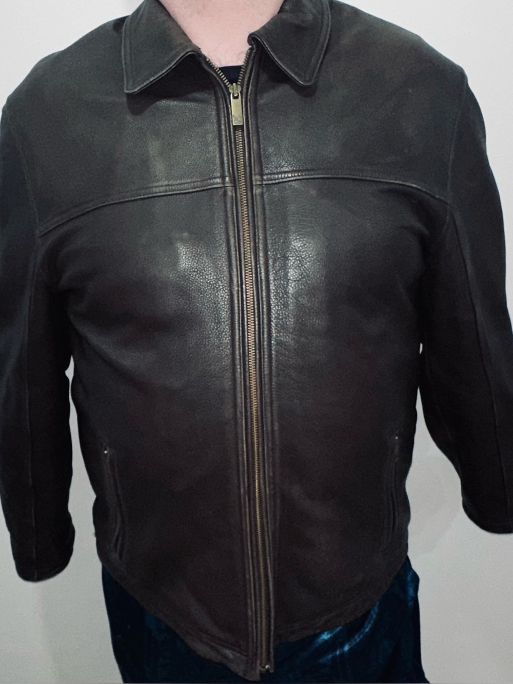 Vintage Eddie Bauer Men’s XL Tall Brown Genuine Leather Jacket – Distressed/Pati